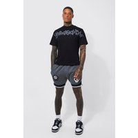 Mens Kastiges Limited Basketball T-Shirt und Shorts - Schwarz - M, Schwarz von boohooman