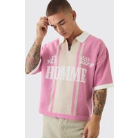 Kastiges Oversize Fußball-Poloshirt - Rosa - XS, Rosa Kastiges Oversize Fußball-Poloshirt - Rosa - XS, Rosa von boohooman