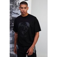 Mens Kastiges Oversize Premium T-Shirt mit Silikon-Print - Schwarz - XL, Schwarz von boohooman