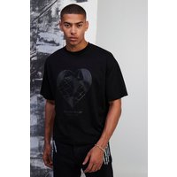 Kastiges Oversize Premium T-Shirt mit Silikon-Print - Schwarz - XS, Schwarz von boohooman