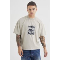Mens Kastiges Oversize T-Shirt mit Print - Grau - L, Grau von boohooman