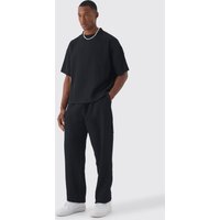 Mens Kastiges Oversize T-Shirt & elastische lockere Hose - Schwarz - M, Schwarz von boohooman