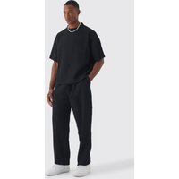 Kastiges Oversize T-Shirt & elastische lockere Hose - Schwarz - XS, Schwarz Kastiges Oversize T-Shirt & elastische lockere Hose - Schwarz - XS, Schwarz von boohooman