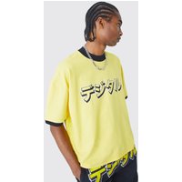 Mens Kastiges T-Shirt mit Japan-Schriftzug - Gelb - XL, Gelb von boohooman