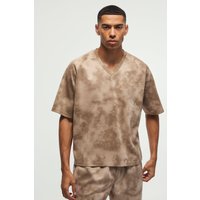 Kastiges strukturiertes Oversize Wildleder T-Shirt mit V-Ausschnitt - Braun - L, Braun von boohooman