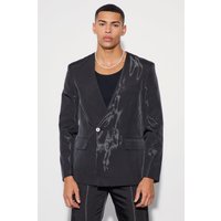 Mens Kragenloser Metallic-Blazer - Schwarz - 42, Schwarz von boohooman