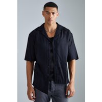 Mens Kurzärmliges Hemd mit asymmetrischem Saum - Schwarz - S, Schwarz von boohooman