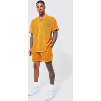 Mens Kurzärmliges Hemd und Shorts - Orange - M, Orange von boohooman