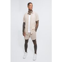 Mens Kurzärmliges Hemd und Shorts - Grau - L, Grau von boohooman