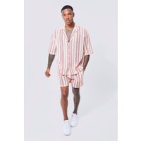 Mens Kurzärmliges Hemd und Shorts mit Zick-Zack Print - Rot - XL, Rot von boohooman