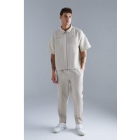 Mens Kurzärmliges Hemd & elastische Hose - Grau - S, Grau von boohooman