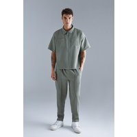 Mens Kurzärmliges Hemd & elastische Hose - Grün - L, Grün von boohooman