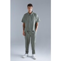 Mens Kurzärmliges Hemd & elastische Hose - Grün - M, Grün von boohooman