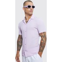 Mens Kurzärmliges Muscle-Fit Hemd in Knitteroptik - Lila - L, Lila von boohooman