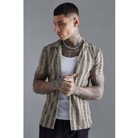 Mens Kurzärmliges Muscle-Hemd mit Print - Beige - XS, Beige von boohooman