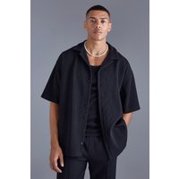 Mens Kurzärmliges Oversize Hemd - Schwarz - L, Schwarz von boohooman