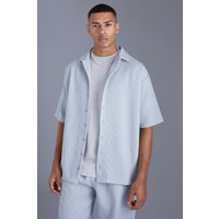 Mens Kurzärmliges Oversize Hemd mit Falten - Grau - L, Grau von boohooman