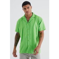 Mens Kurzärmliges Oversize Hemd mit Print - Grün - M, Grün von boohooman