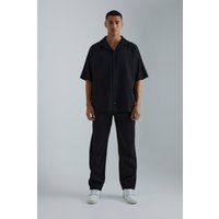Mens Kurzärmliges Oversize Hemd & Hose mit geradem Bein - Schwarz - S, Schwarz von boohooman