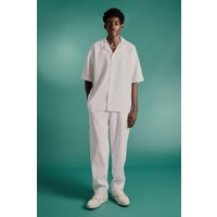 Mens Kurzärmliges Oversize Hemd & Hose mit geradem Bein - Weiß - L, Weiß von boohooman