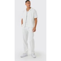 Kurzärmliges Oversize Hemd & Hose mit geradem Bein - Weiß - XS, Weiß von boohooman