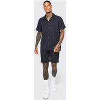 Mens Kurzärmliges Oversize Hemd & Shorts - Schwarz - L, Schwarz von boohooman