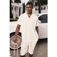 Mens Kurzärmliges Oversize Hemd & Shorts - Weiß - L, Weiß von boohooman