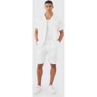 Mens Kurzärmliges Oversize Hemd & Shorts - Weiß - M, Weiß von boohooman