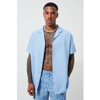 Mens Kurzärmliges Oversize Leinen-Hemd - Blau - M, Blau von boohooman