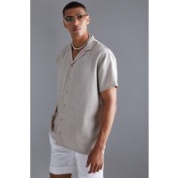 Mens Kurzärmliges Oversize Leinen-Hemd - natural - L, natural von boohooman