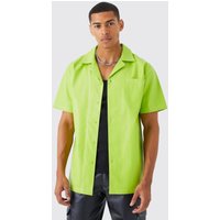 Mens Kurzärmliges Oversize PU-Hemd mit Kontrast-Naht - Grün - L, Grün von boohooman