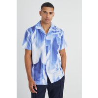 Mens Kurzärmliges Oversize Satin-Hemd mit abstraktem Print - Lila - L, Lila von boohooman