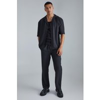 Mens Kurzärmliges Satin-Hemd und Hose - Schwarz - XL, Schwarz von boohooman