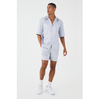 Mens Kurzärmliges Satin-Hemd & Shorts - Grau - M, Grau von boohooman