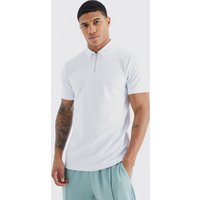 Mens Kurzärmliges Slim-Fit Poloshirt mit 1/4 Reißverschluss - Weiß - XL, Weiß von boohooman