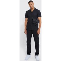 Mens Kurzärmliges Stretch-Hemd & Slim-Fit Hose - Schwarz - M, Schwarz von boohooman