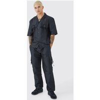 Mens Kurzärmliges Utility-Hemd & Cargo-Hose - Schwarz - XL, Schwarz von boohooman