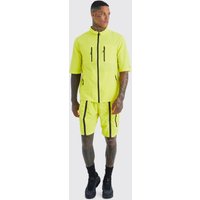 Mens Kurzärmliges Utility-Hemd & Shorts - Gelb - M, Gelb von boohooman