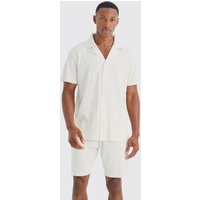 Kurzärmliges geripptes Hemd und Shorts - Ecru - M, Ecru Kurzärmliges geripptes Hemd und Shorts - Ecru - M, Ecru von boohooman