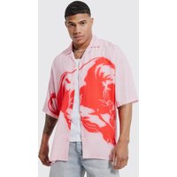 Mens Kurzärmliges kastiges Oversize Hemd aus Viskose - Rosa - L, Rosa von boohooman