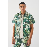 Mens Kurzärmliges kastiges PU Camouflage-Hemd - Mehrfarbig - L, Mehrfarbig von boohooman