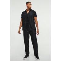 Mens Kurzärmliges smartes Twill-Hemd & Hose - Schwarz - L, Schwarz von boohooman