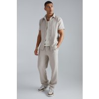 Mens Kurzärmliges strukturiertes Stretch-Hemd und Hose - Grau - S, Grau von boohooman