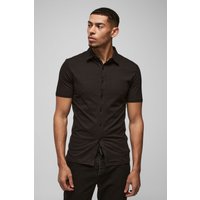 Kurzarm Muscle Fit Jersey-Hemd - Schwarz - XS, Schwarz von boohooman