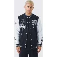 Mens Jersey-Bomberjacke mit LA-Aufnäher - Schwarz - XL, Schwarz von boohooman