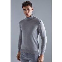 Mens Langärmliger Strick-Pullover mit Rollkragen - Grau - L, Grau von boohooman