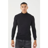 Mens Langärmliger Strick-Pullover mit Rollkragen - Schwarz - S, Schwarz von boohooman