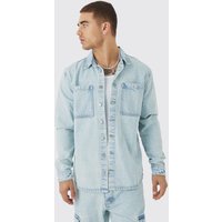 Mens Langärmliges Denim-Overshirt - Blau - XS, Blau von boohooman