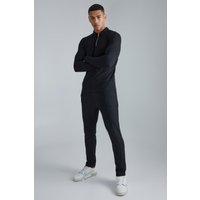 Mens Langärmliges Muscle-Fit Poloshirt & Jogginghose in Waffeloptik - Schwarz - S, Schwarz von boohooman