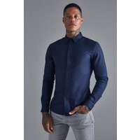 Mens Langärmliges Muscle-Hemd - Blau - L, Blau von boohooman